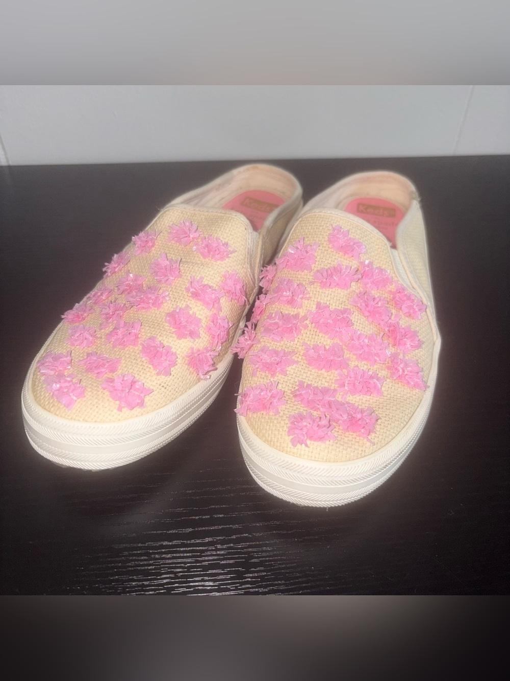 Kate Spade x Keds Double Decker Mule Raffia Pom Pom Sneakers Size 8